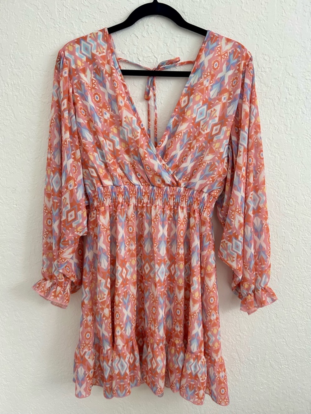 Boho Mini Dress Peach Love California Size L Flowy Beach Vacation